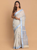 Indethnic Printed Cotton Blend Saree in Blue - View 1