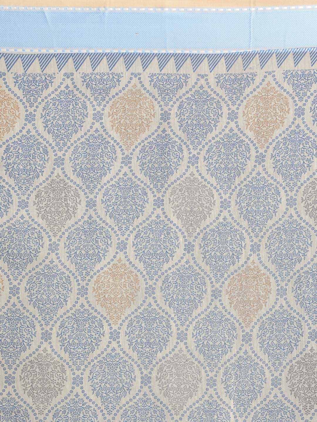 Indethnic Printed Cotton Blend Saree in Blue - Saree Detail View