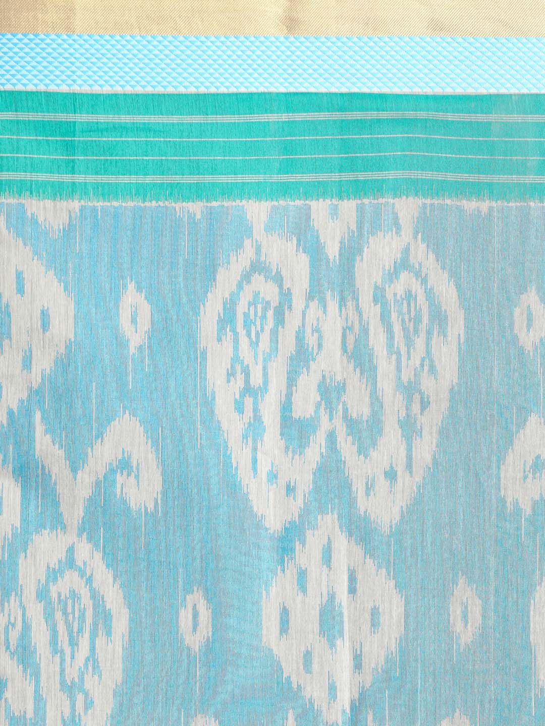 Indethnic Printed Cotton Blend Saree in Blue - Saree Detail View