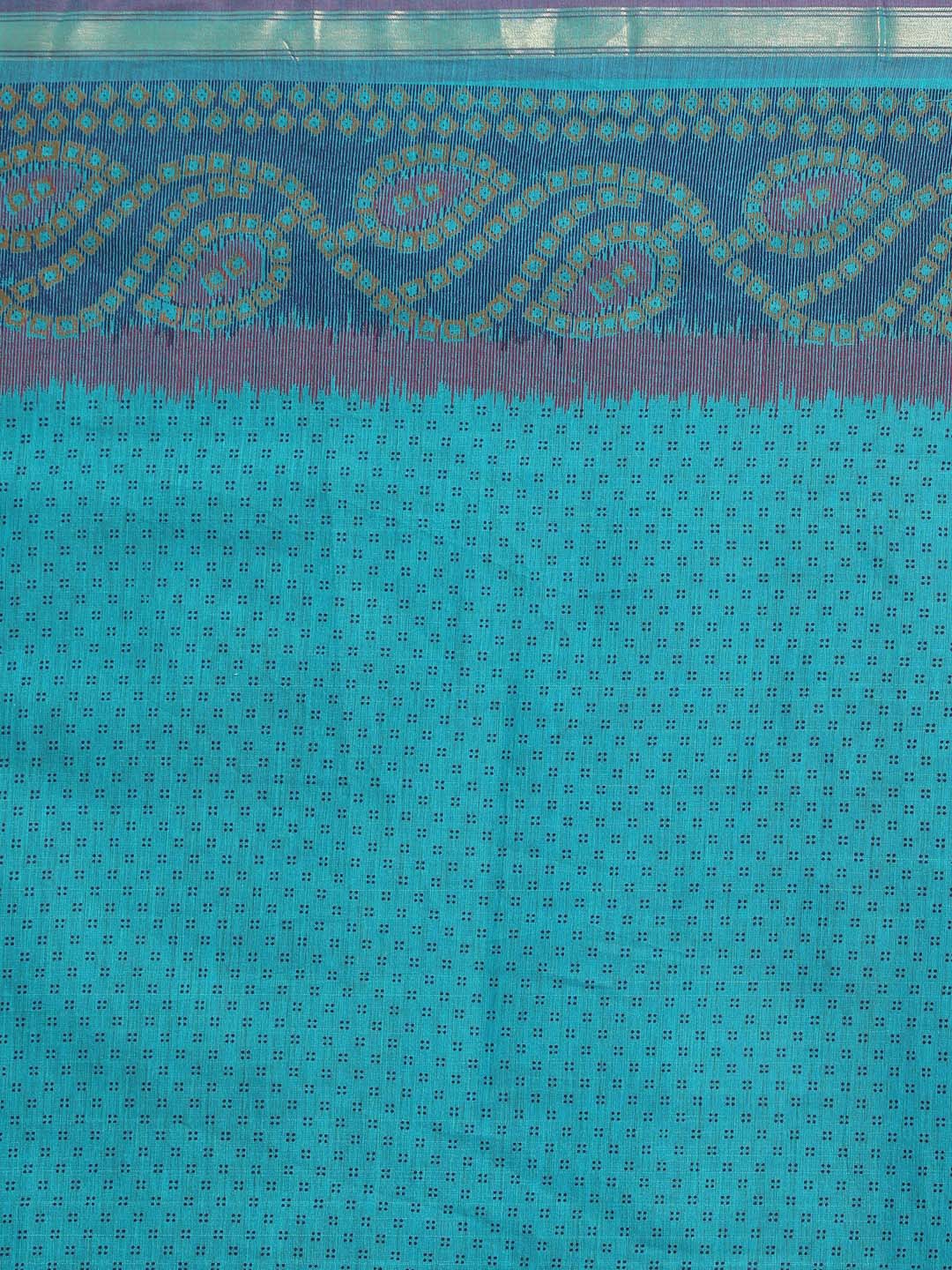 Indethnic Printed Cotton Blend Saree in Blue - Saree Detail View