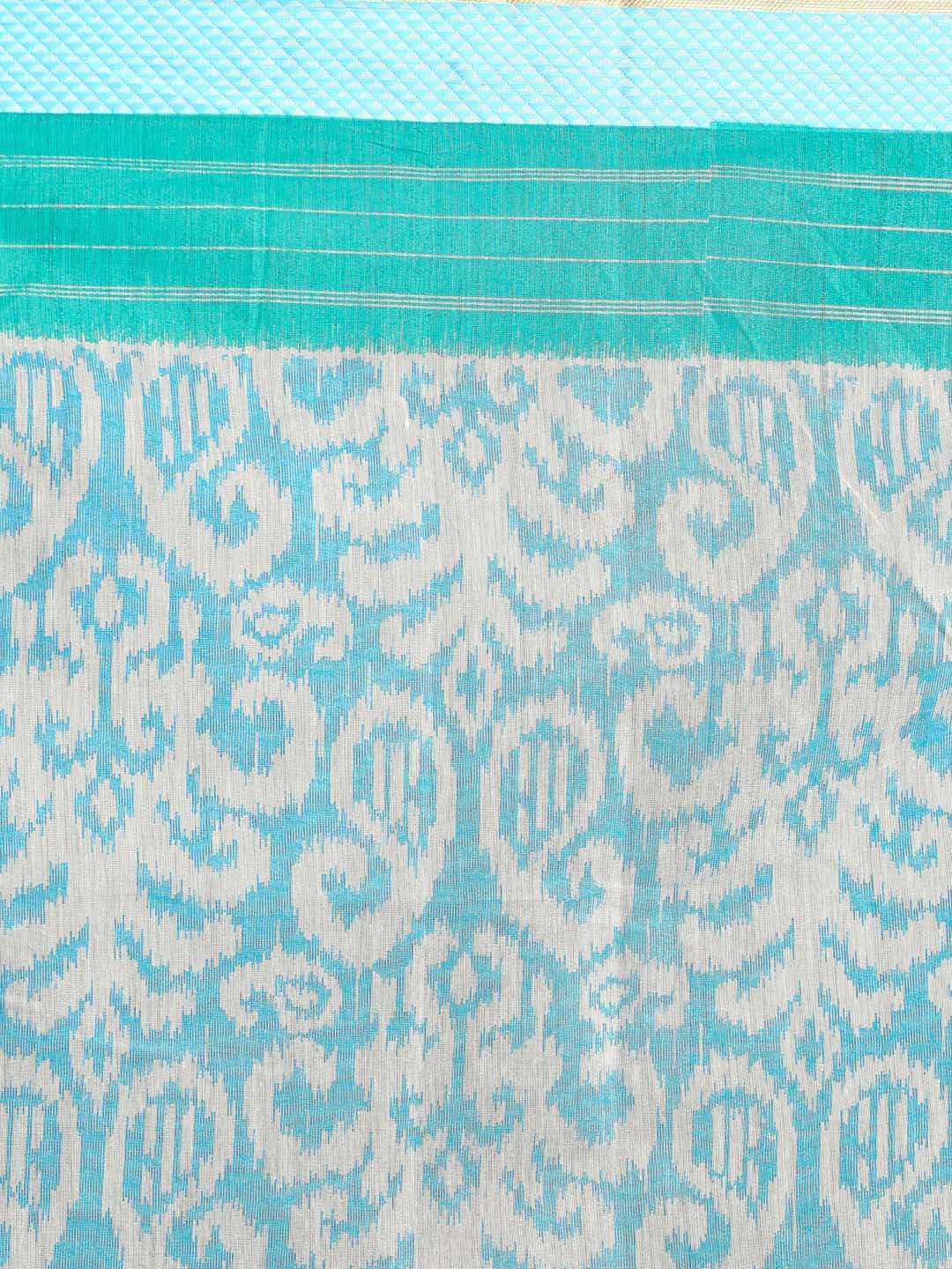 Indethnic Printed Cotton Blend Saree in Blue - Saree Detail View