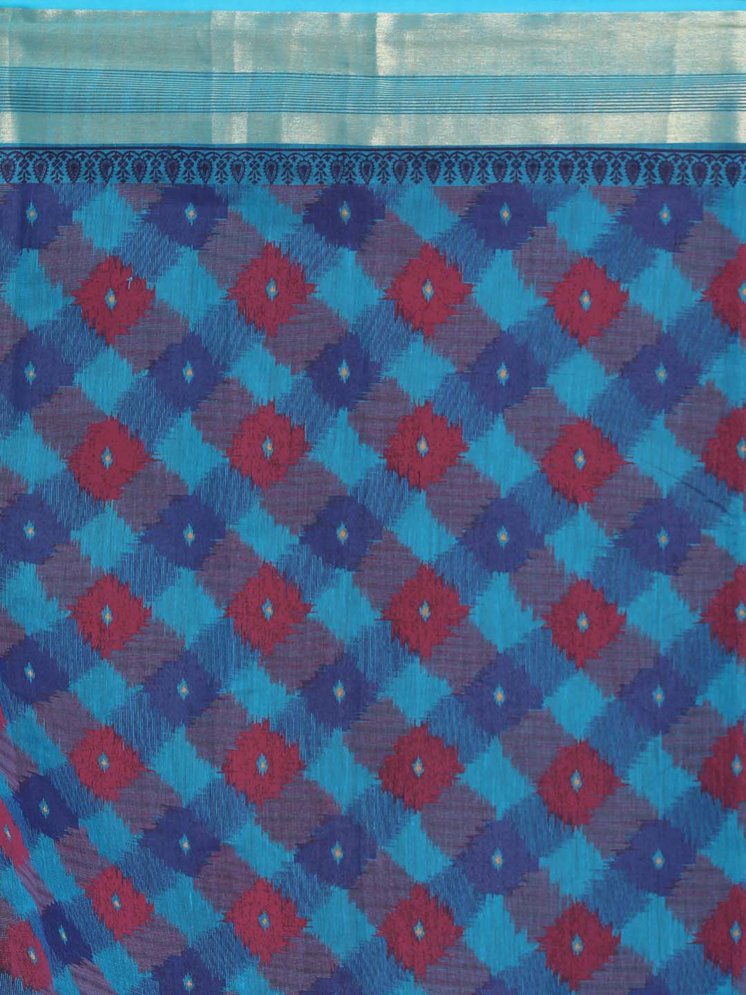 Indethnic Printed Cotton Blend Saree in Blue - Saree Detail View