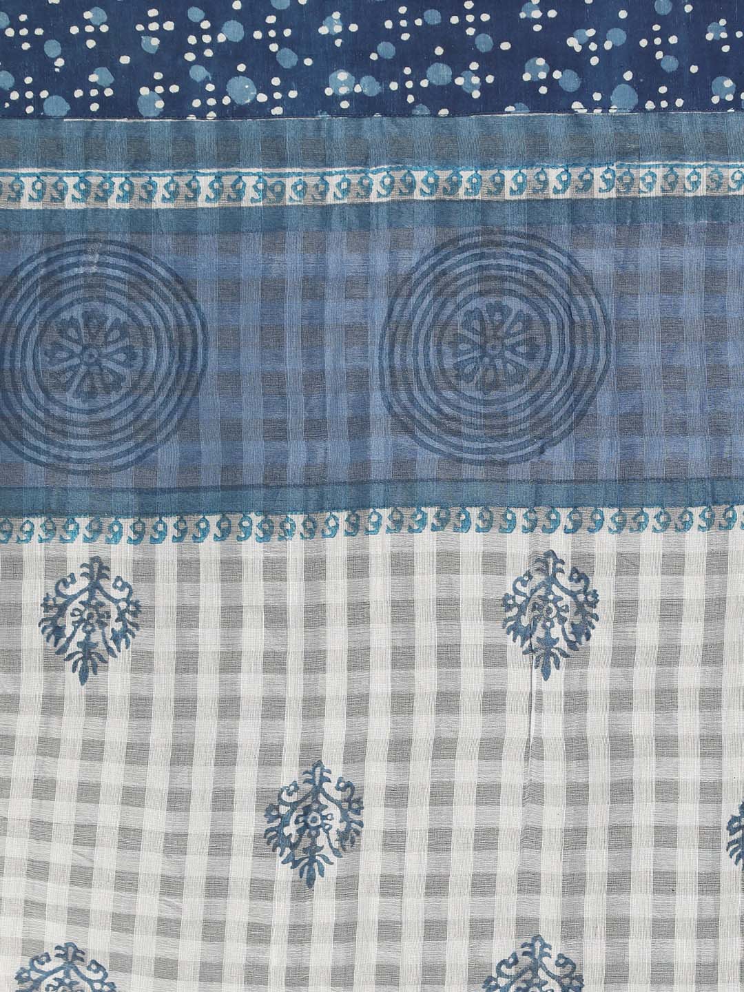 Indethnic Printed Cotton Blend Saree in blue - Saree Detail View