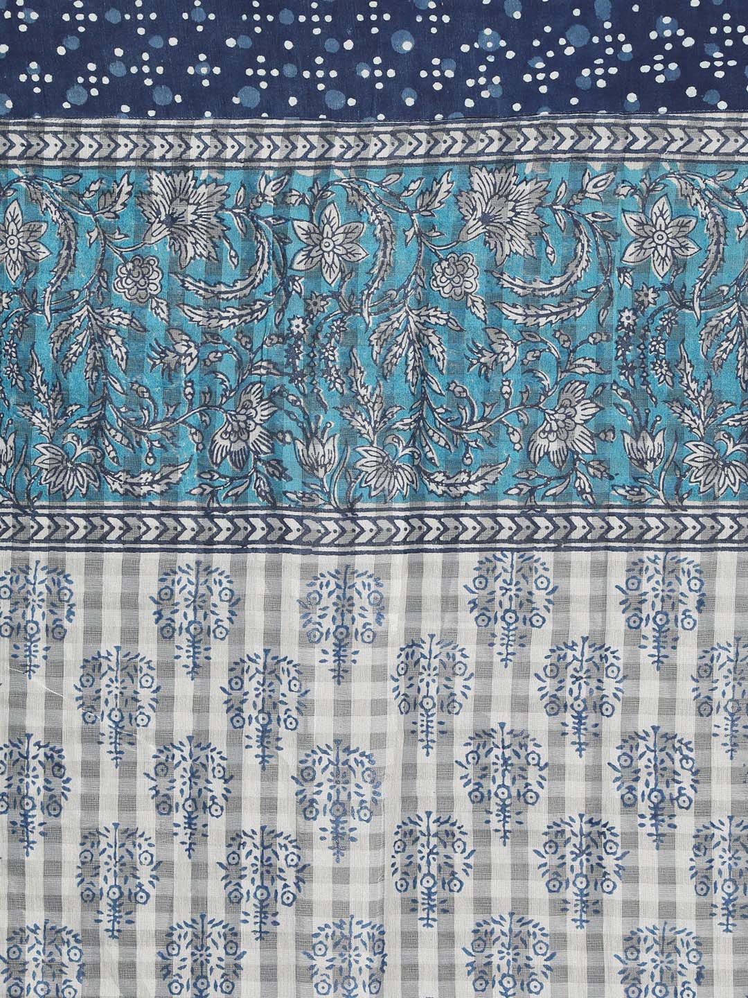 Indethnic Printed Cotton Blend Saree in Blue - Saree Detail View