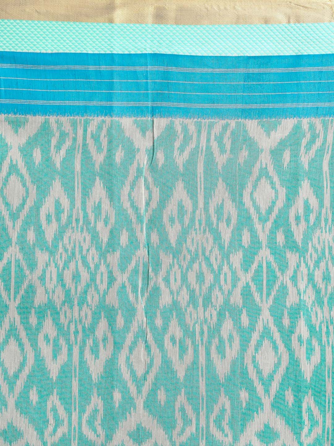 Indethnic Printed Cotton Blend Saree in Green - Saree Detail View