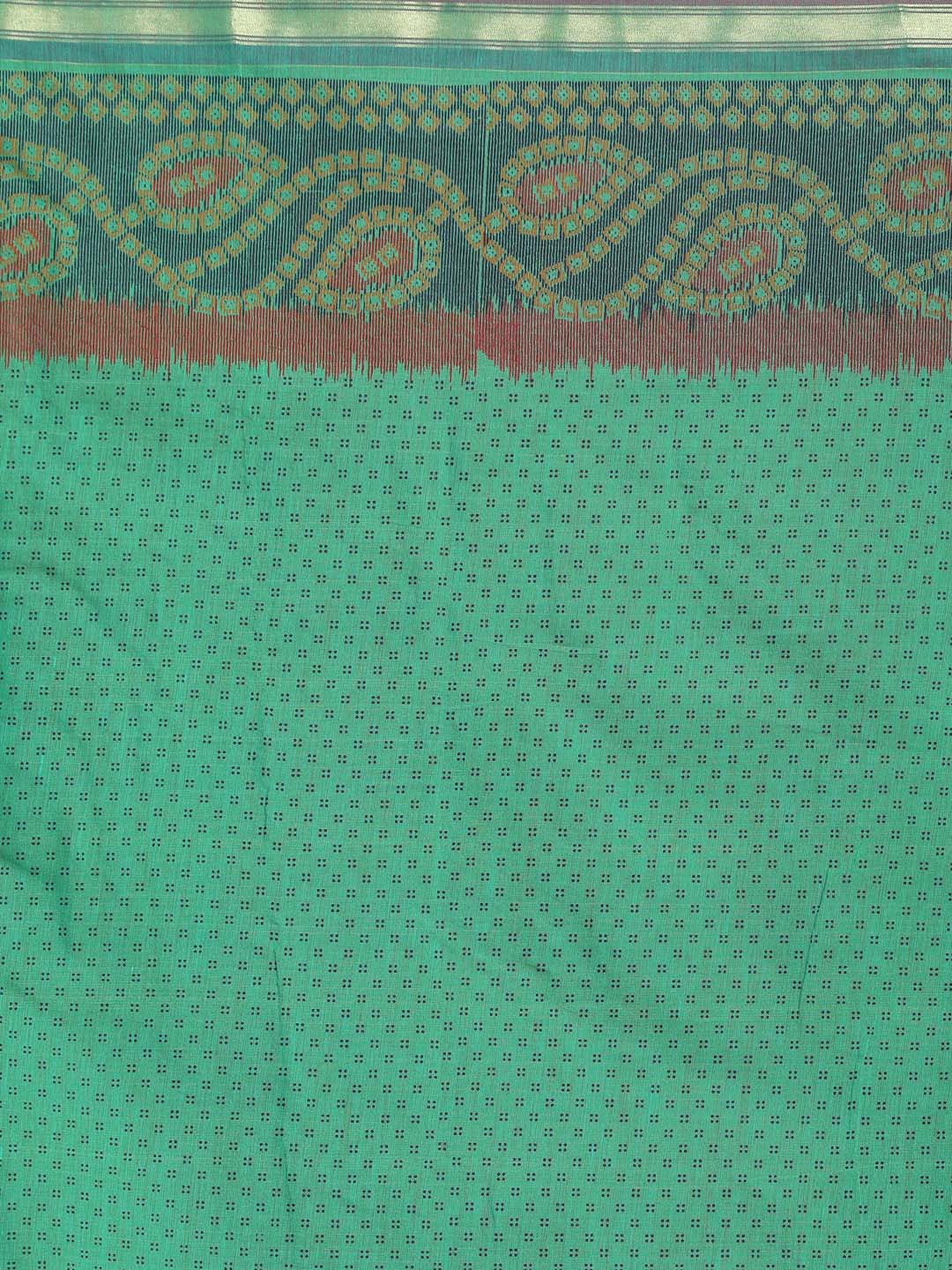 Indethnic Printed Cotton Blend Saree in Green - Saree Detail View