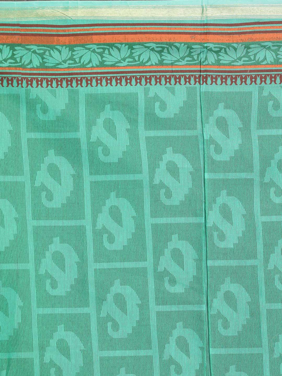 Indethnic Printed Cotton Blend Saree in Green - Saree Detail View