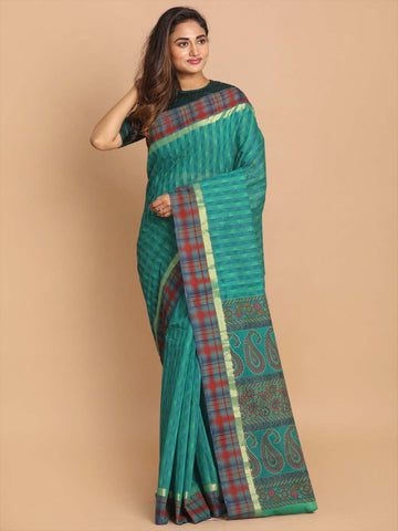 PRINTED COTTON BLEND SAREE IN GREEN (GADWAL COTTON BLEND SAREE)