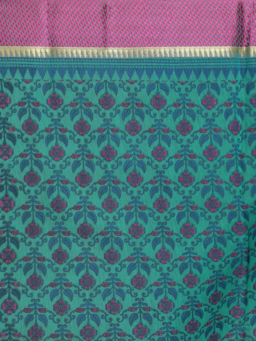 Indethnic Printed Cotton Blend Saree in Green - Saree Detail View