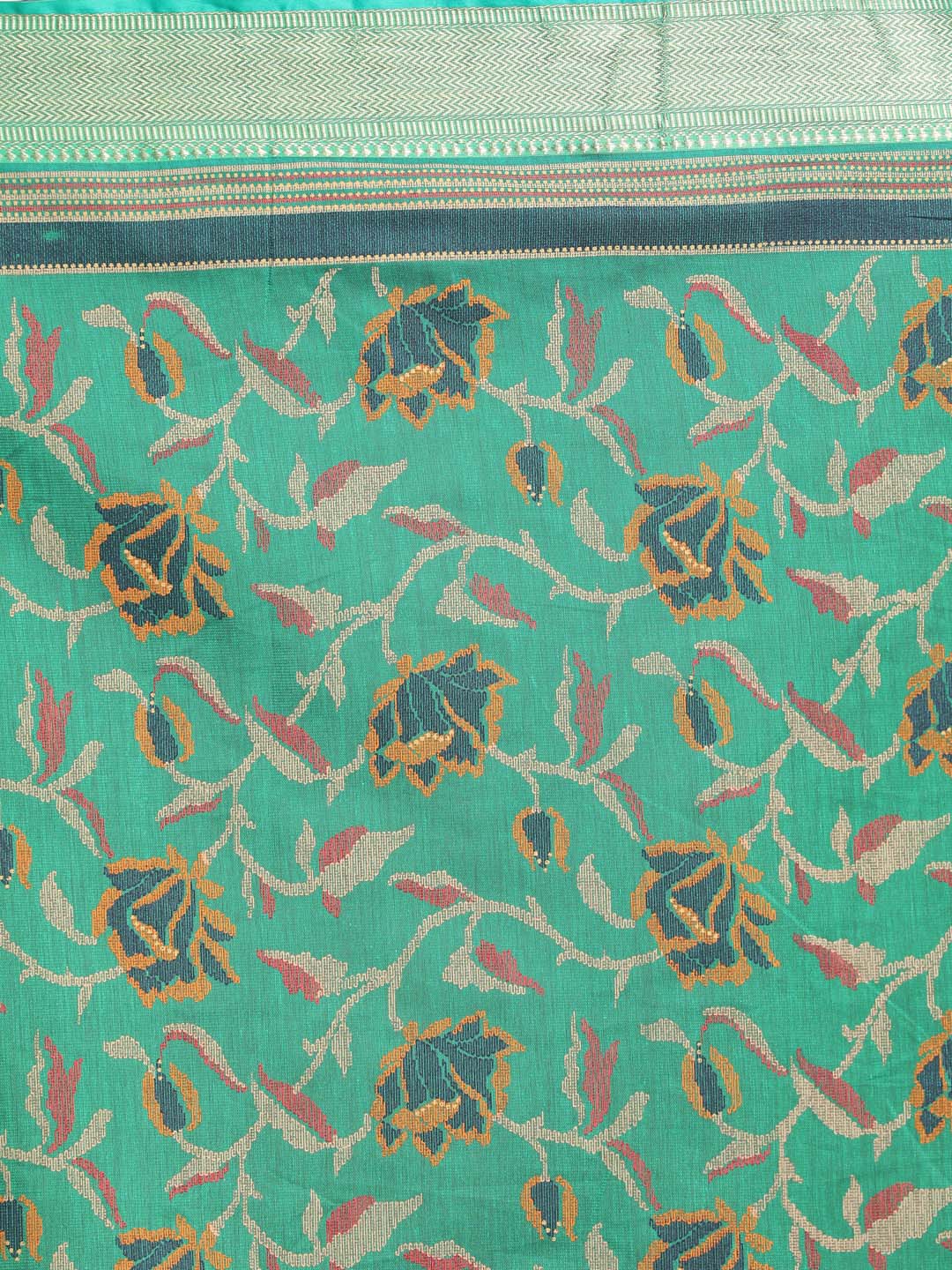 Indethnic Printed Cotton Blend Saree in Green - Saree Detail View