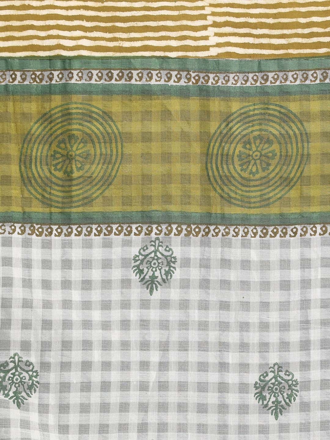 Indethnic Printed Cotton Blend Saree in green - Saree Detail View