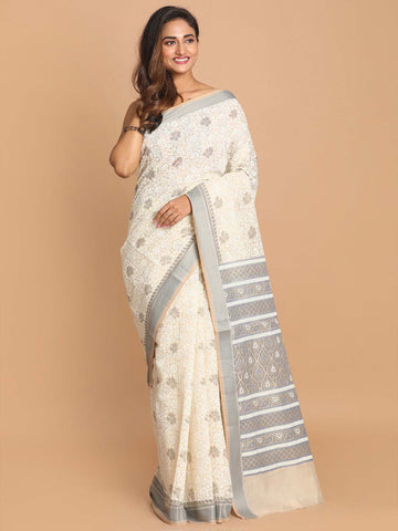 PRINTED COTTON BLEND SAREE IN GREY (GADWAL COTTON BLEND SAREE)