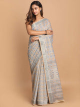 PRINTED COTTON BLEND SAREE IN GREY (GADWAL COTTON BLEND SAREE)