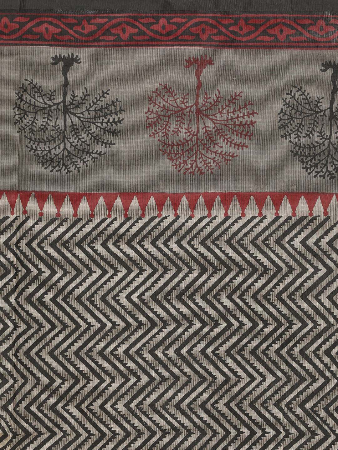 Indethnic Printed Cotton Blend Saree in Grey - Saree Detail View