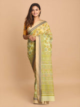 PRINTED COTTON BLEND SAREE IN LIME GREEN (GADWAL COTTON BLEND SAREE)