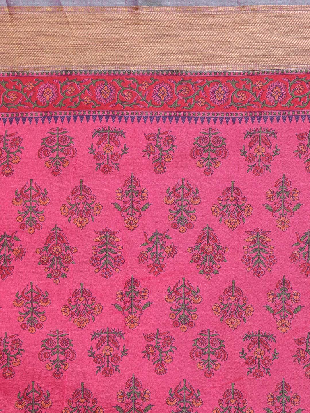 Indethnic Printed Cotton Blend Saree in Magenta - Saree Detail View