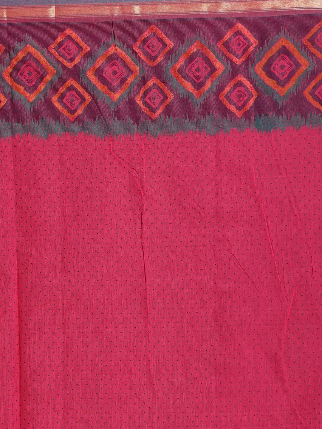 Indethnic Printed Cotton Blend Saree in Magenta - Saree Detail View