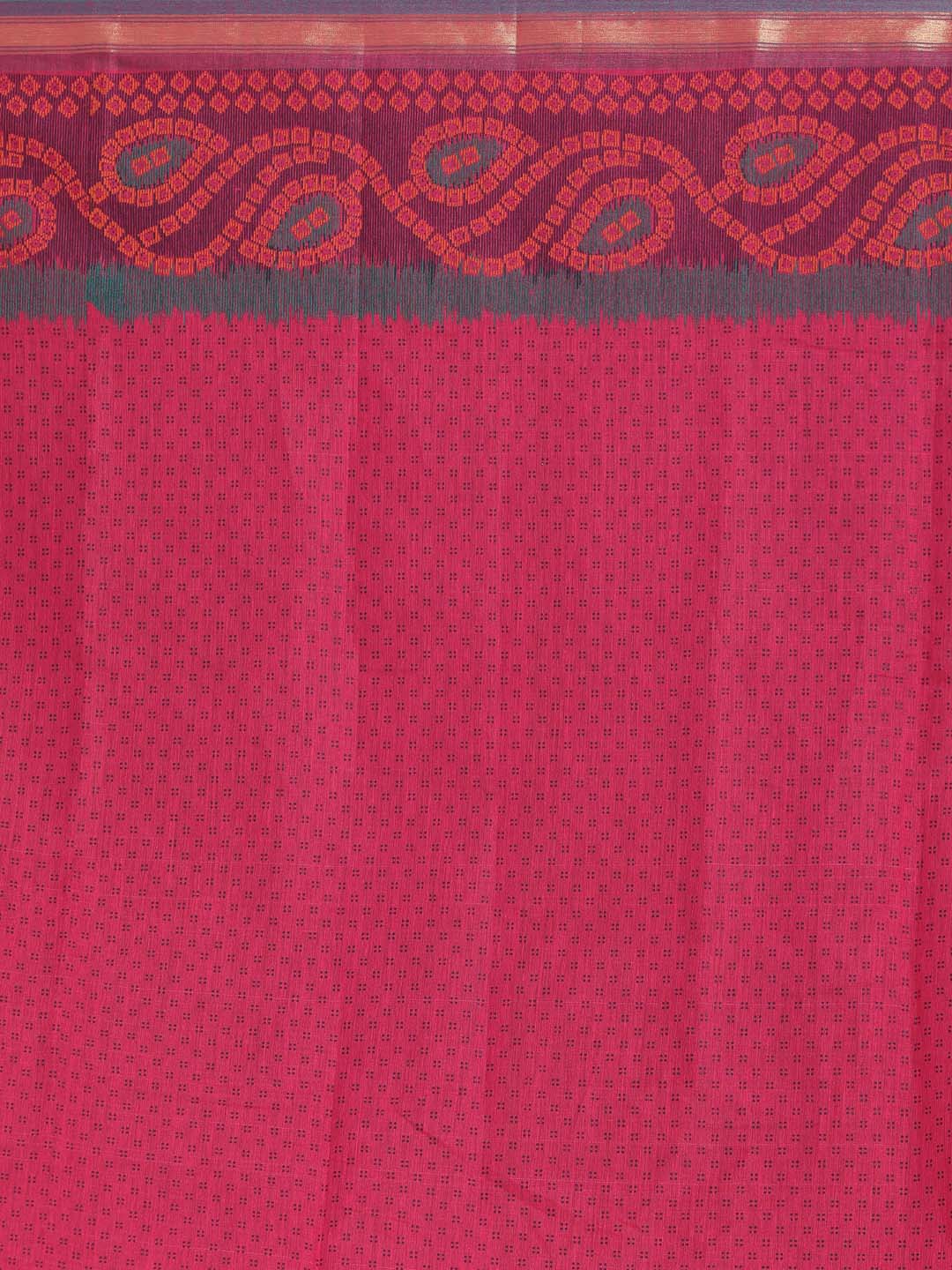 Indethnic Printed Cotton Blend Saree in Magenta - Saree Detail View