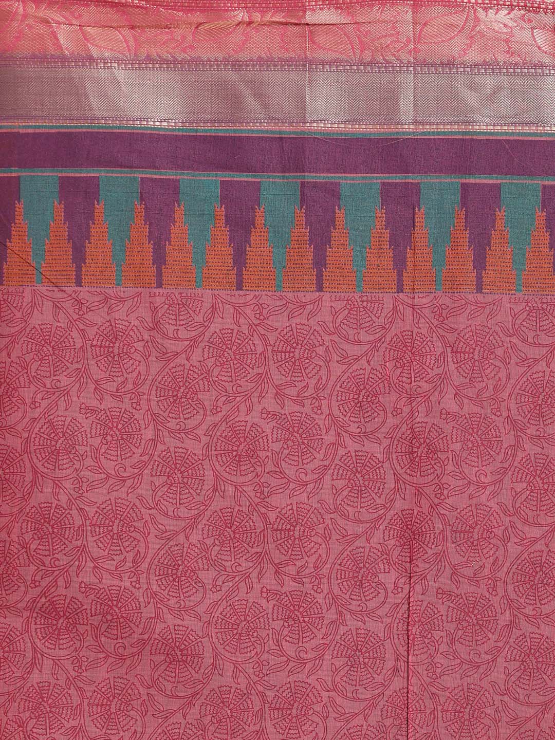 Printed Cotton Blend Saree in Magenta