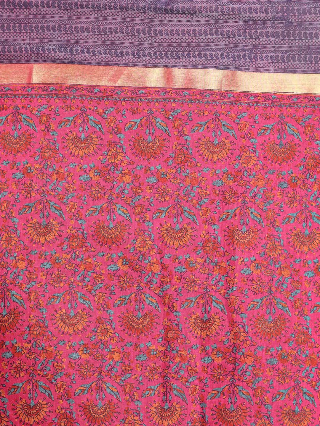 Indethnic Printed Cotton Blend Saree in Magenta - Saree Detail View