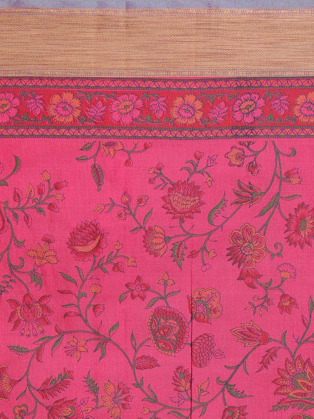 Indethnic Printed Cotton Blend Saree in Magenta - Saree Detail View