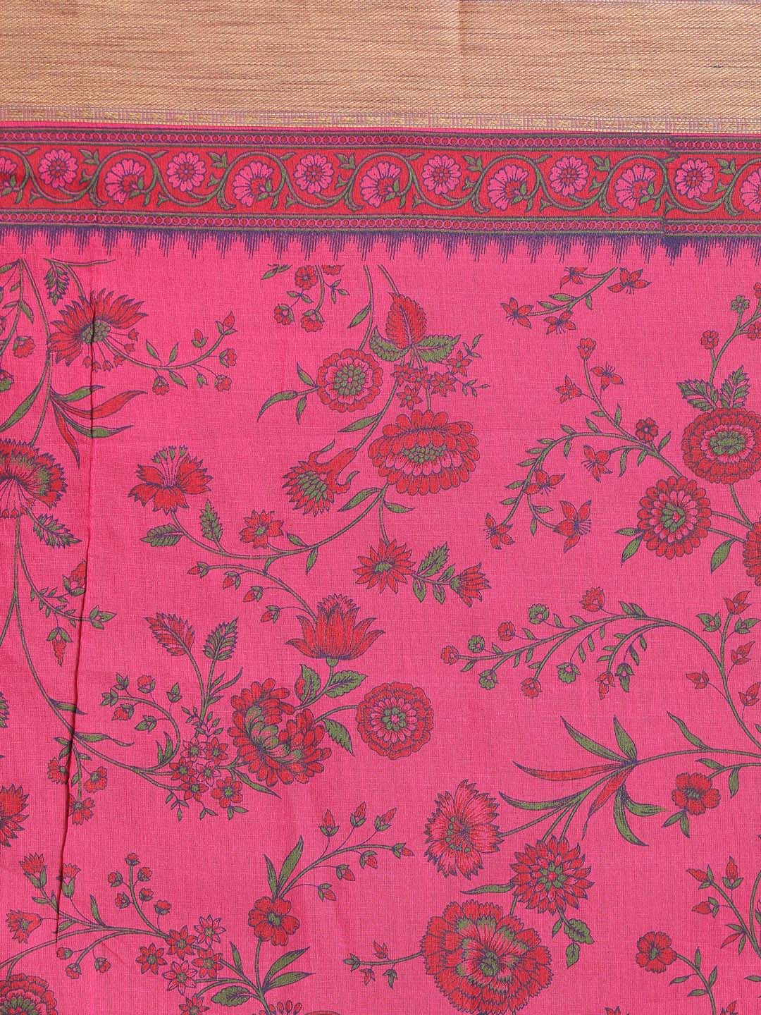 Indethnic Printed Cotton Blend Saree in Magenta - Saree Detail View