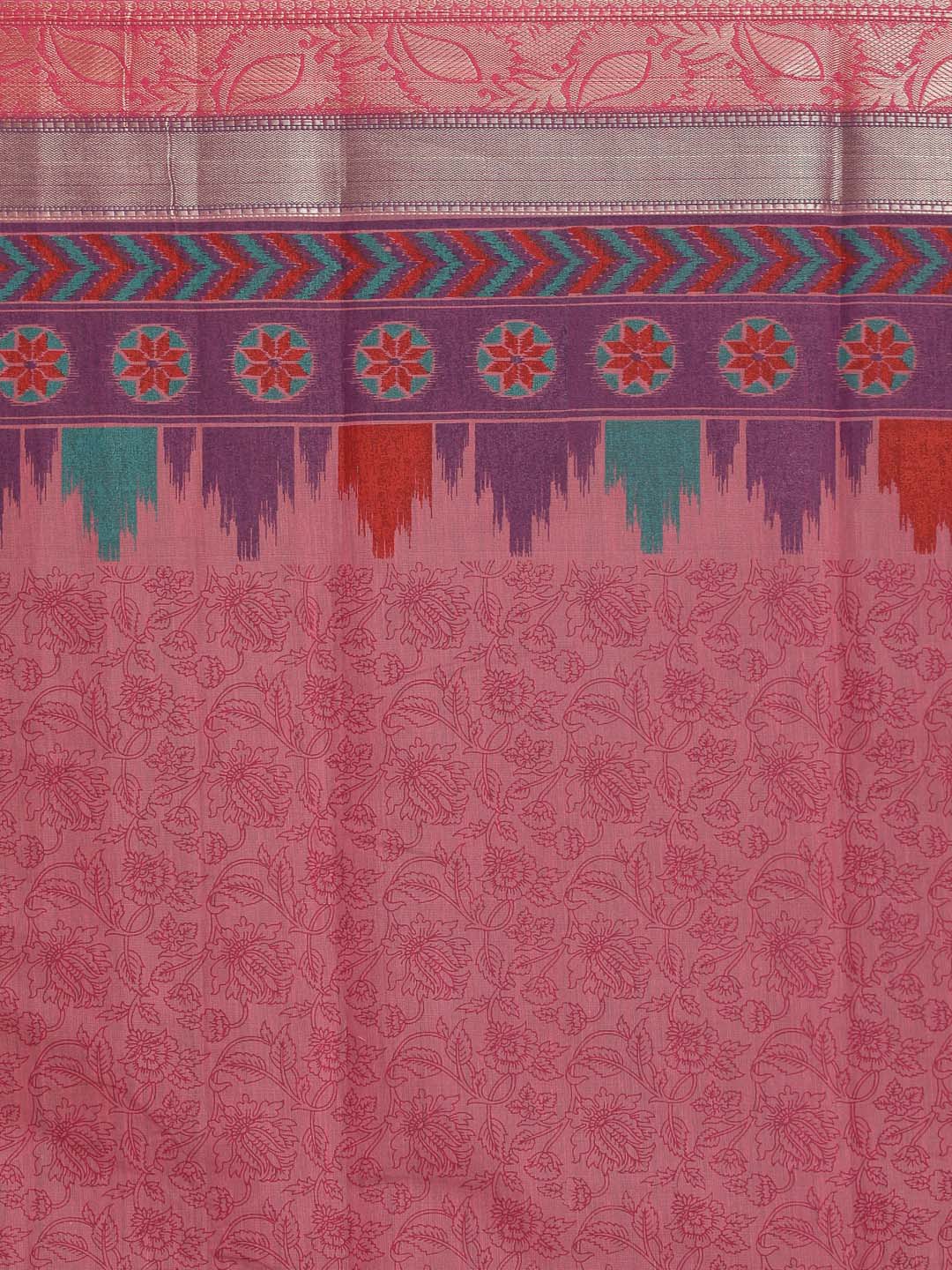 Indethnic Printed Cotton Blend Saree in Magenta - Saree Detail View