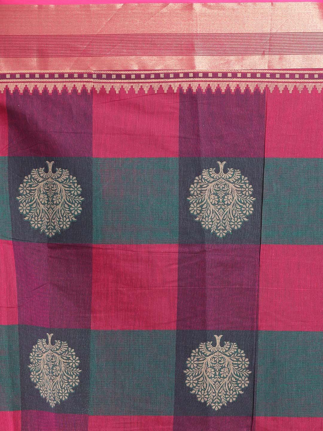 Indethnic Printed Cotton Blend Saree in Magenta - Saree Detail View