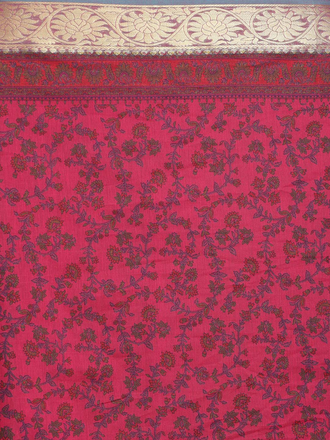 Indethnic Printed Cotton Blend Saree in Magenta - Saree Detail View