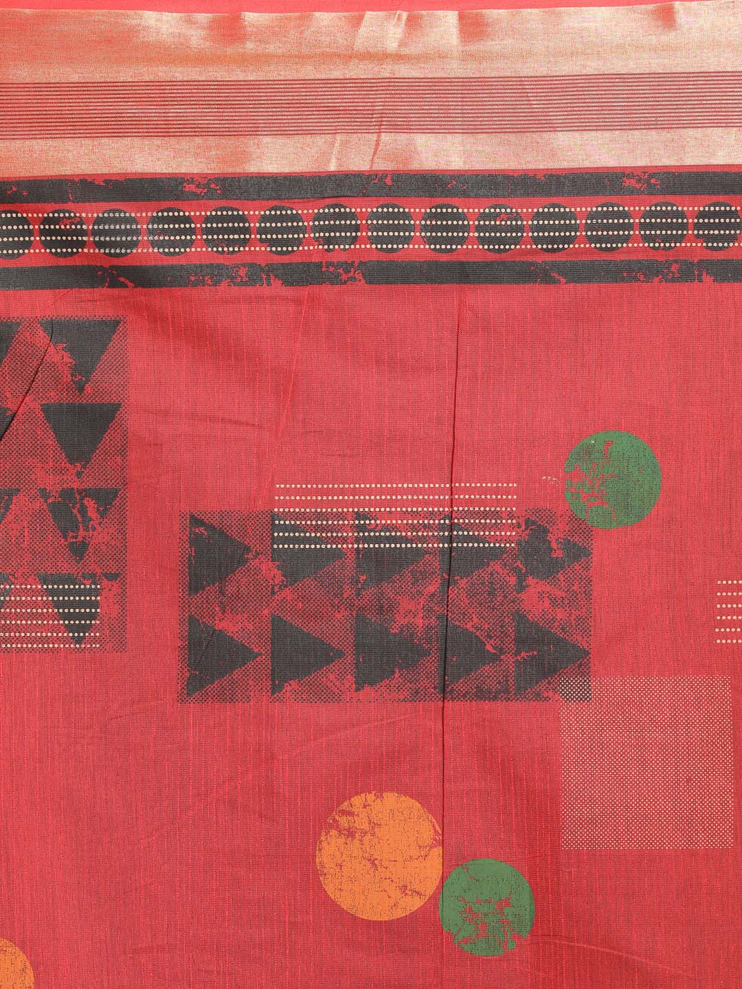 Indethnic Printed Cotton Blend Saree in Maroon - Saree Detail View