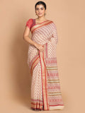 Indethnic Printed Cotton Blend Saree in Maroon - View 1
