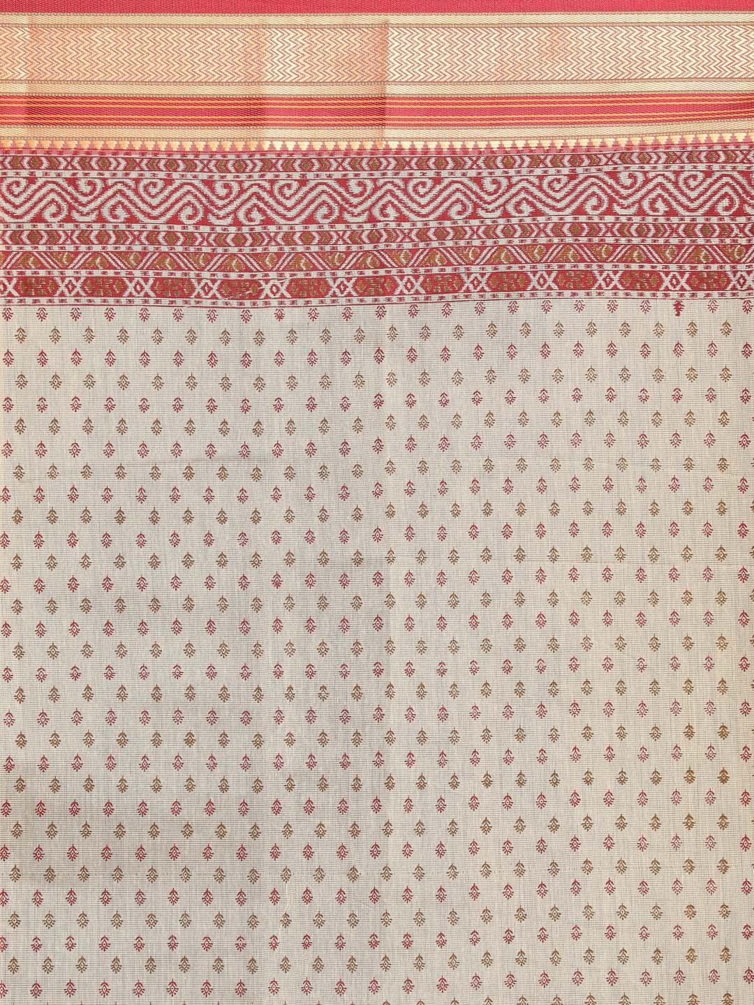 Indethnic Printed Cotton Blend Saree in Maroon - Saree Detail View