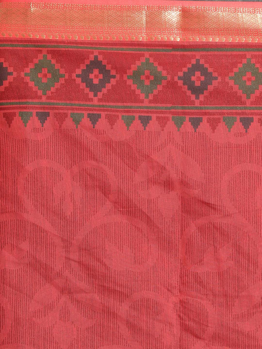 Indethnic Printed Cotton Blend Saree in Maroon - Saree Detail View