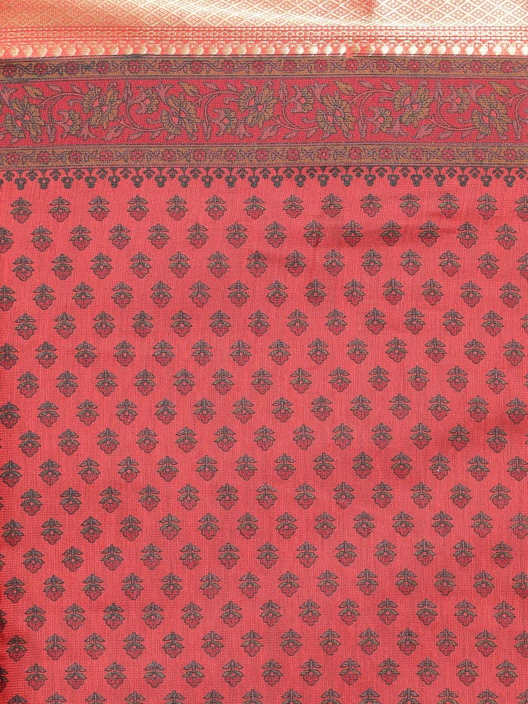 Indethnic Printed Cotton Blend Saree in Maroon - Saree Detail View