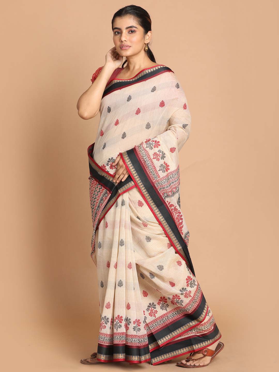 Indethnic Printed Cotton Blend Saree in Maroon - View 2