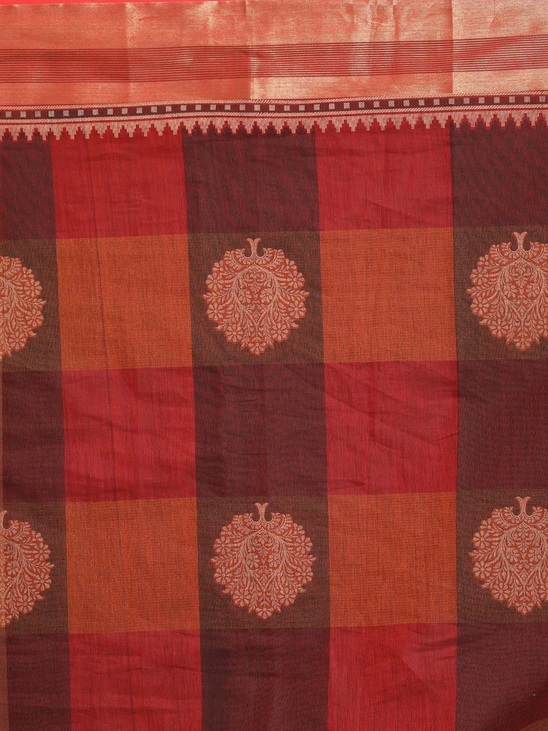 Indethnic Printed Cotton Blend Saree in Maroon - Saree Detail View