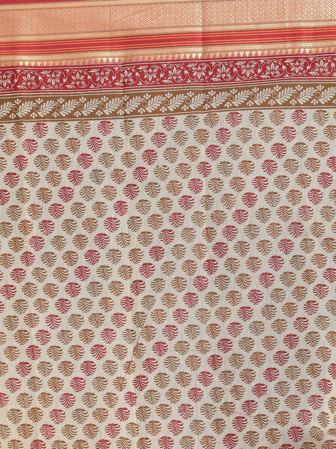 Indethnic Printed Cotton Blend Saree in Maroon - Saree Detail View