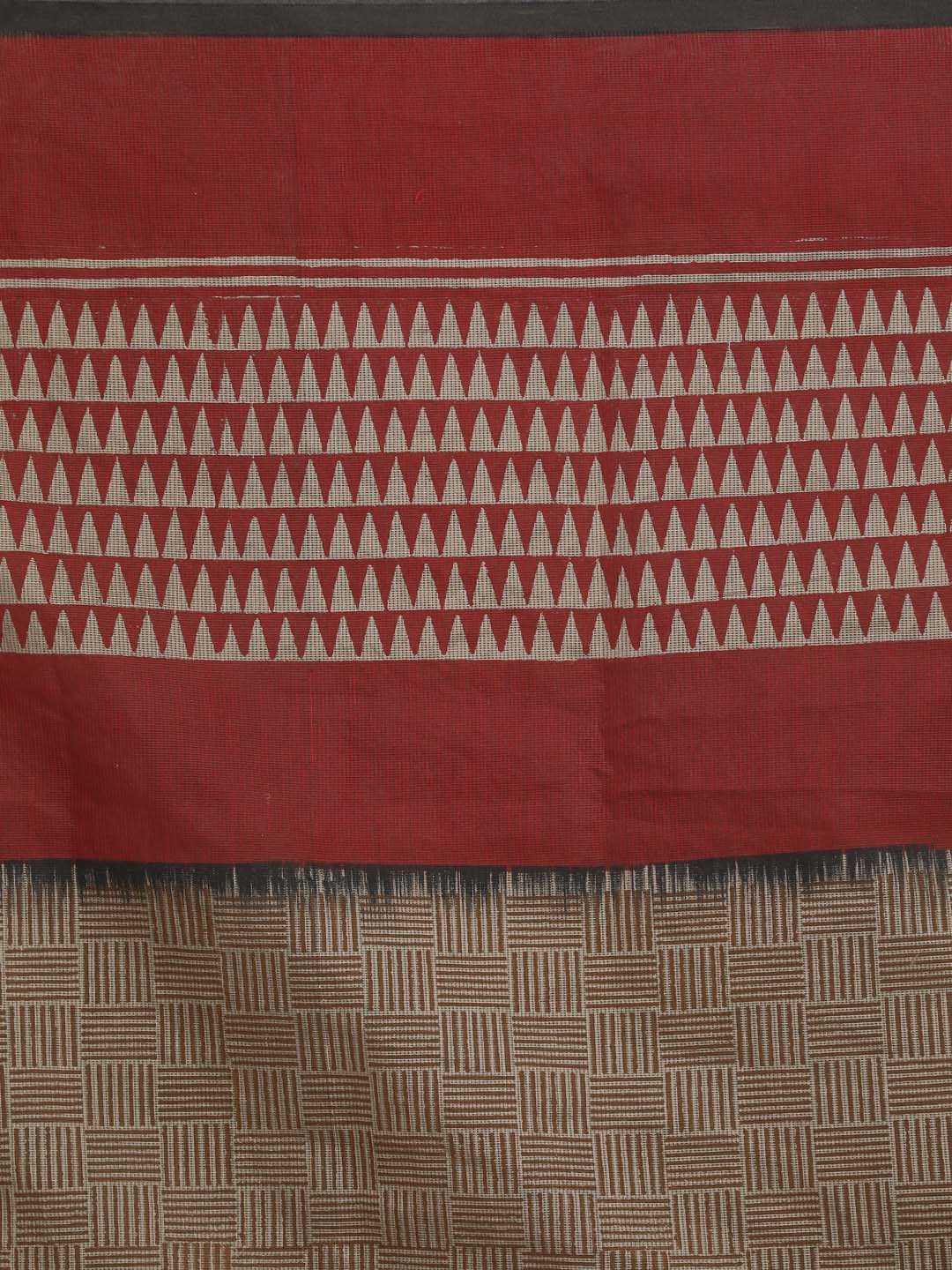 Indethnic Printed Cotton Blend Saree in Maroon - Saree Detail View