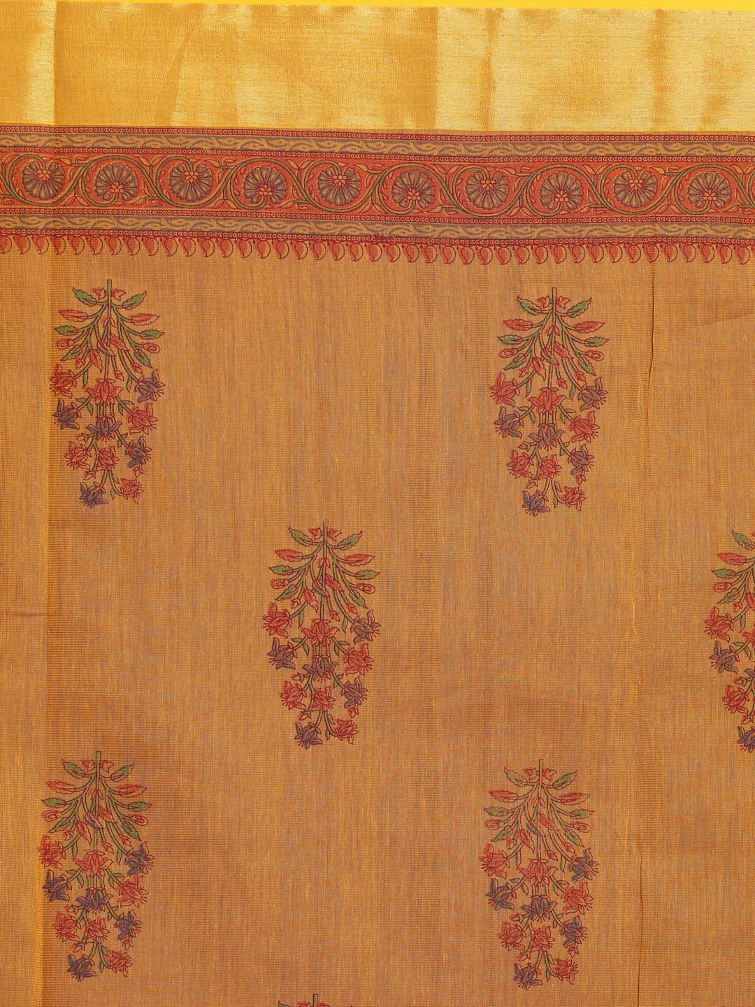 Indethnic Printed Cotton Blend Saree in Mustard - Saree Detail View