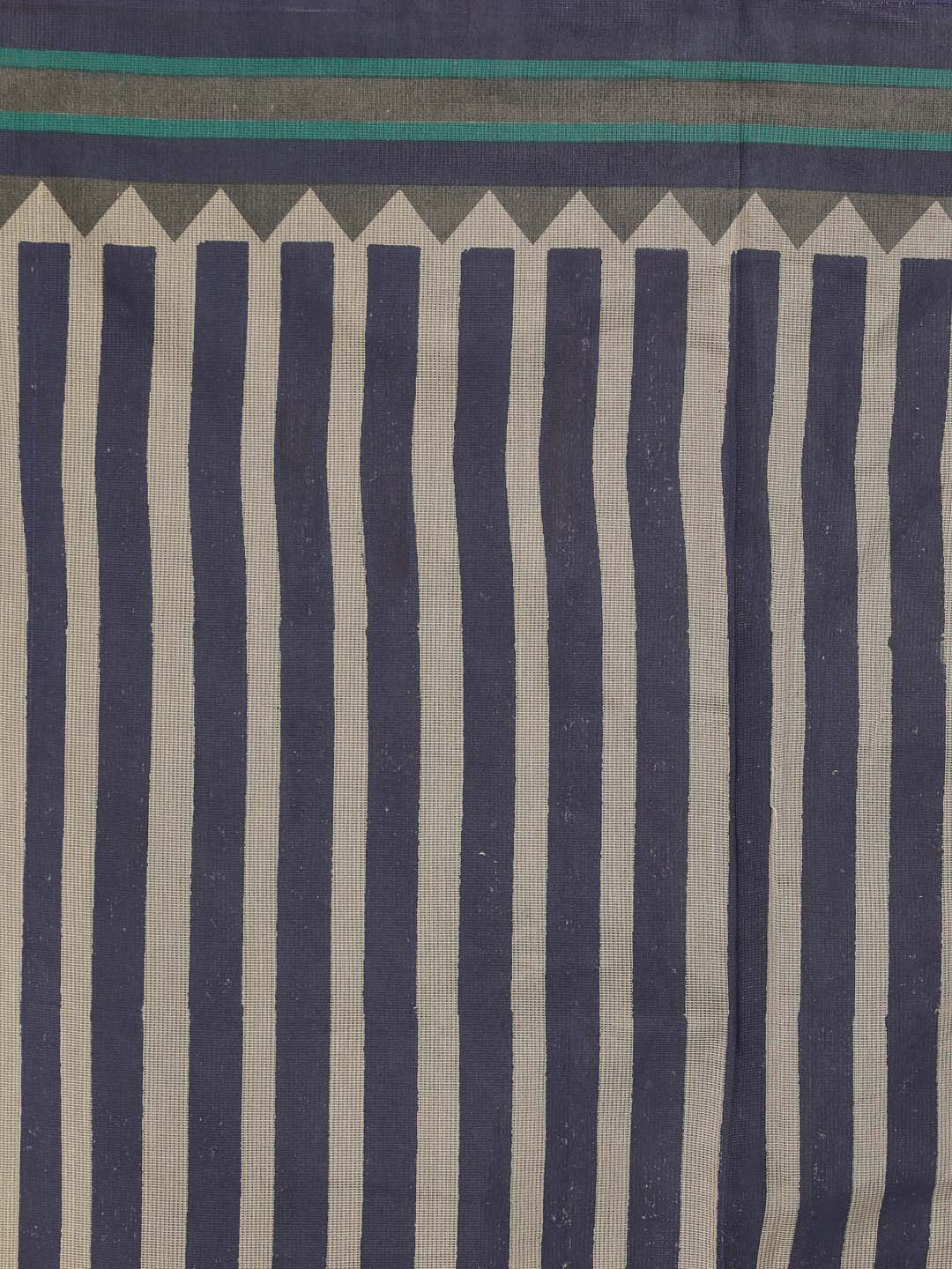 Indethnic Printed Cotton Blend Saree in navy blue - Saree Detail View