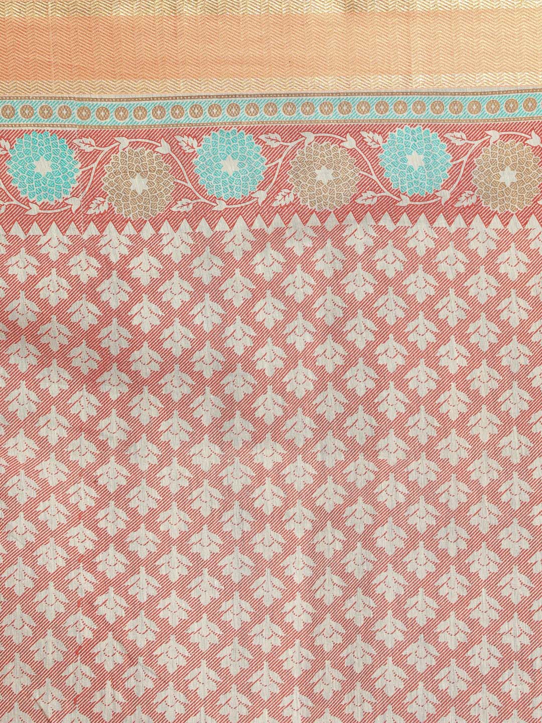Indethnic Printed Cotton Blend Saree in Orange - Saree Detail View