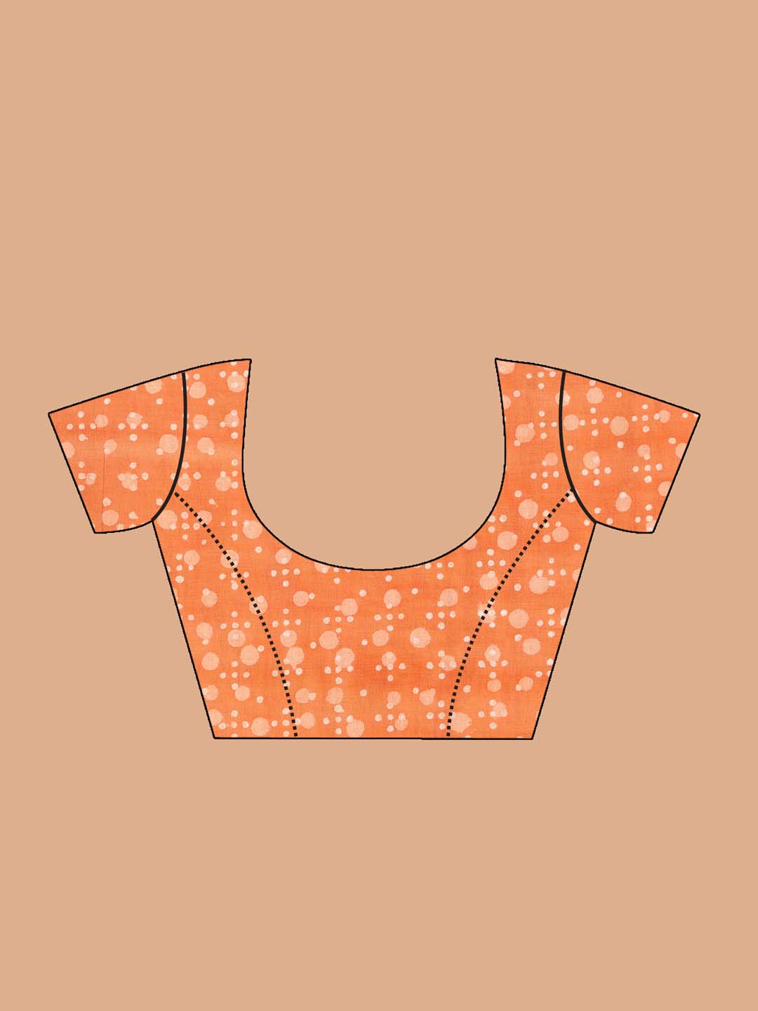 Indethnic Printed Cotton Blend Saree in orange - Blouse Piece View