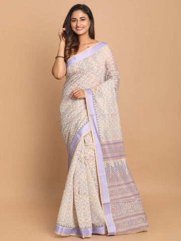 PRINTED COTTON BLEND SAREE IN PURPLE (GADWAL COTTON BLEND SAREE)