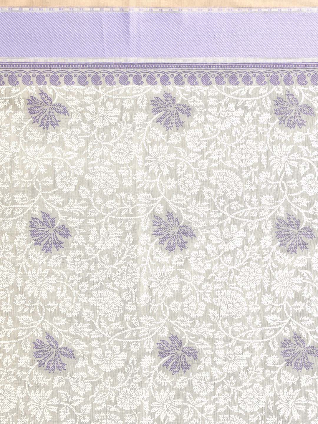 Indethnic Printed Cotton Blend Saree in Purple - Saree Detail View