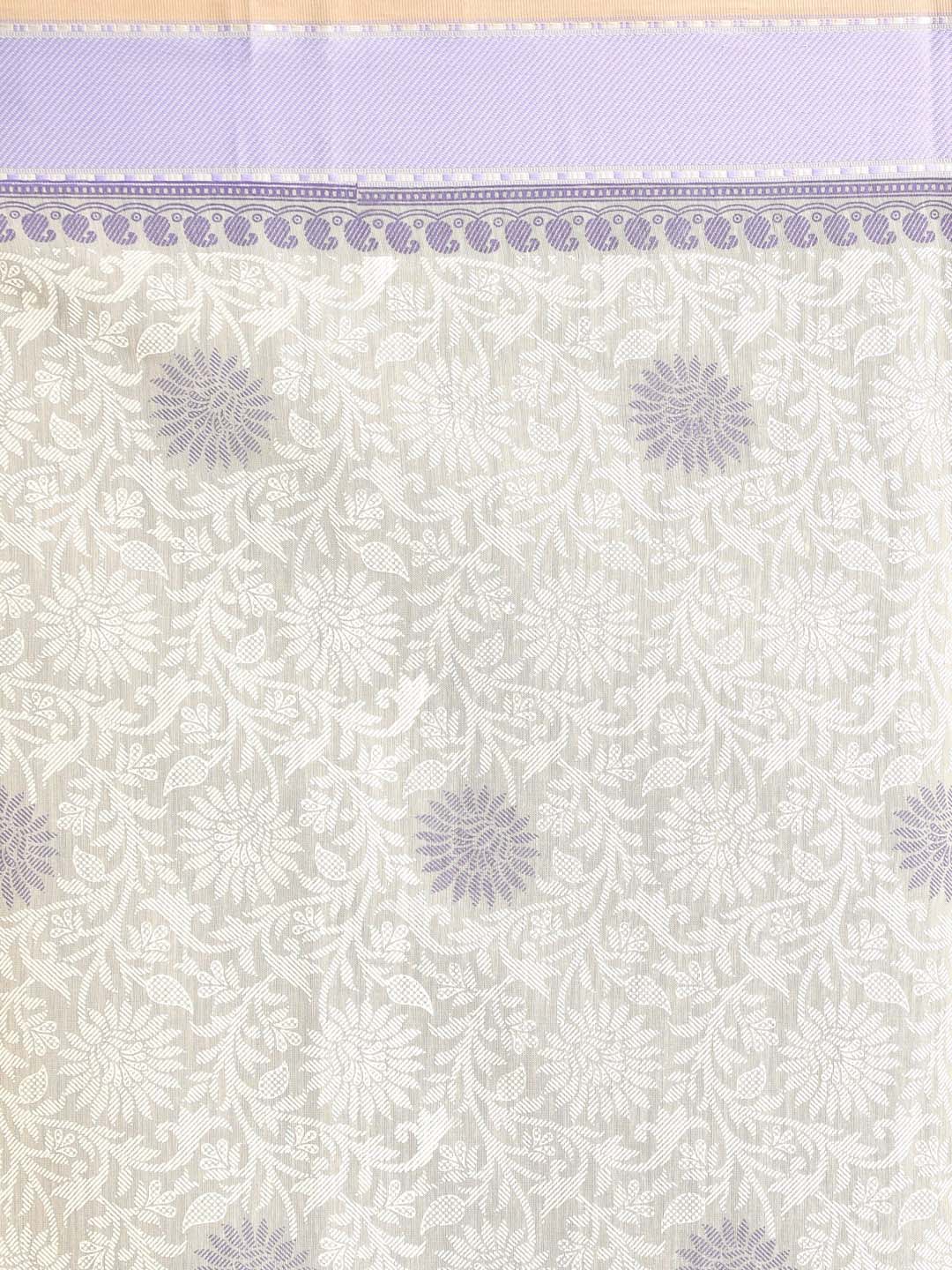 Indethnic Printed Cotton Blend Saree in Purple - Saree Detail View