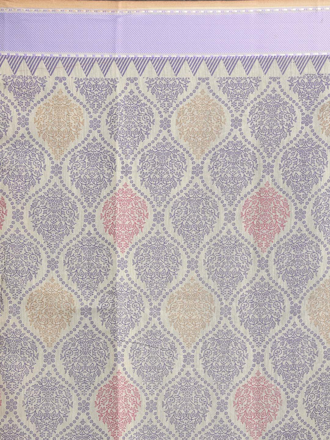 Indethnic Printed Cotton Blend Saree in Purple - Saree Detail View
