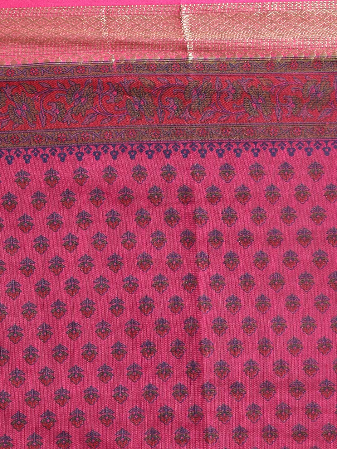 Indethnic Printed Cotton Blend Saree in Purple - Saree Detail View