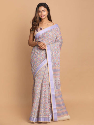 PRINTED COTTON BLEND SAREE IN PURPLE (GADWAL COTTON BLEND SAREE)