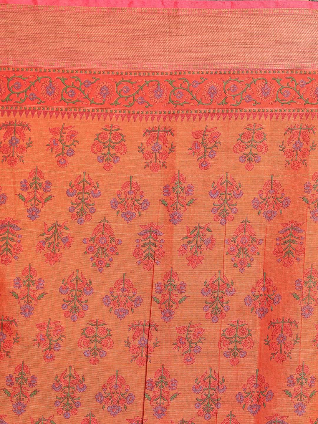 Indethnic Printed Cotton Blend Saree in Rust - Saree Detail View