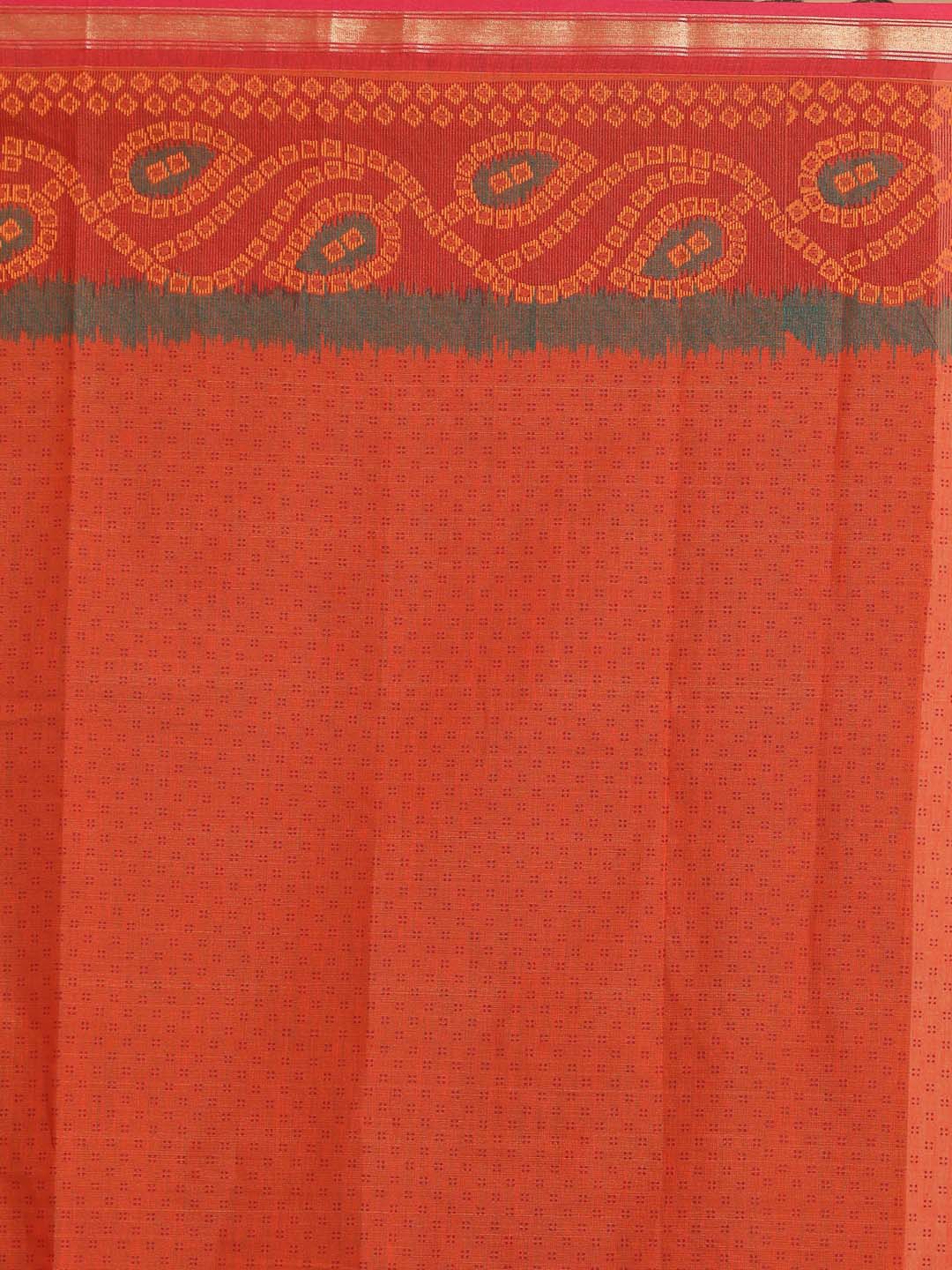 Indethnic Printed Cotton Blend Saree in Rust - Saree Detail View